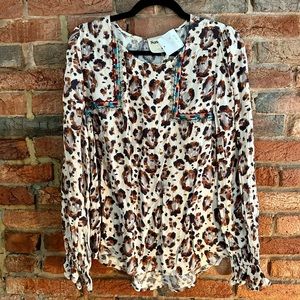 Long Sleeve Leopard Mixed Print Top